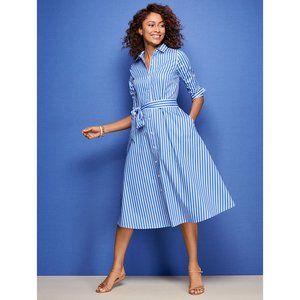 MTalbots Blue Striped Classic Poplin Midi Shirtdress 18W